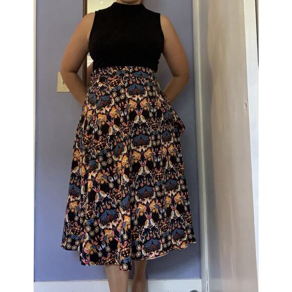 Anthropologie Eva Franco Whimsy Woodland Flora Fauna Midi Skirt Size 6 Small Med - Picture 1 of 8